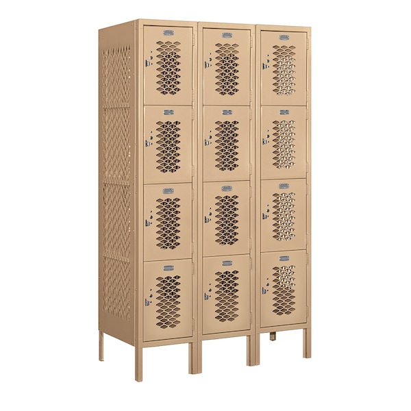 4 Tier Vented Locker, 36"Wx66"Hx18"D, 12 Door, Tan, Unassembled